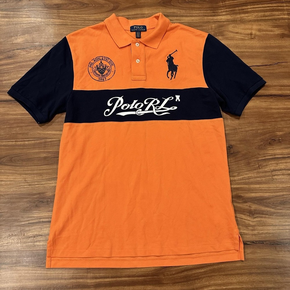 Polo Ralph Lauren Polo Shirt Boys XL 18-20 Orange Colorblock 67 Big Pony Rugby